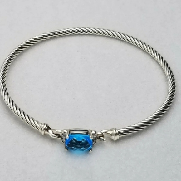 David Yurman Petite Wheaton Hampton Blue topaz & Diamonds Bracelet size small - Picture 2 of 5